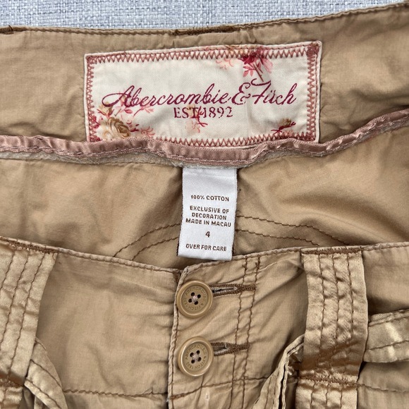 VTG Y2K Abercrombie & Fitch Wide Leg Paratrooper Cargo Pants Women 4 Tan Satin - Picture 6 of 14